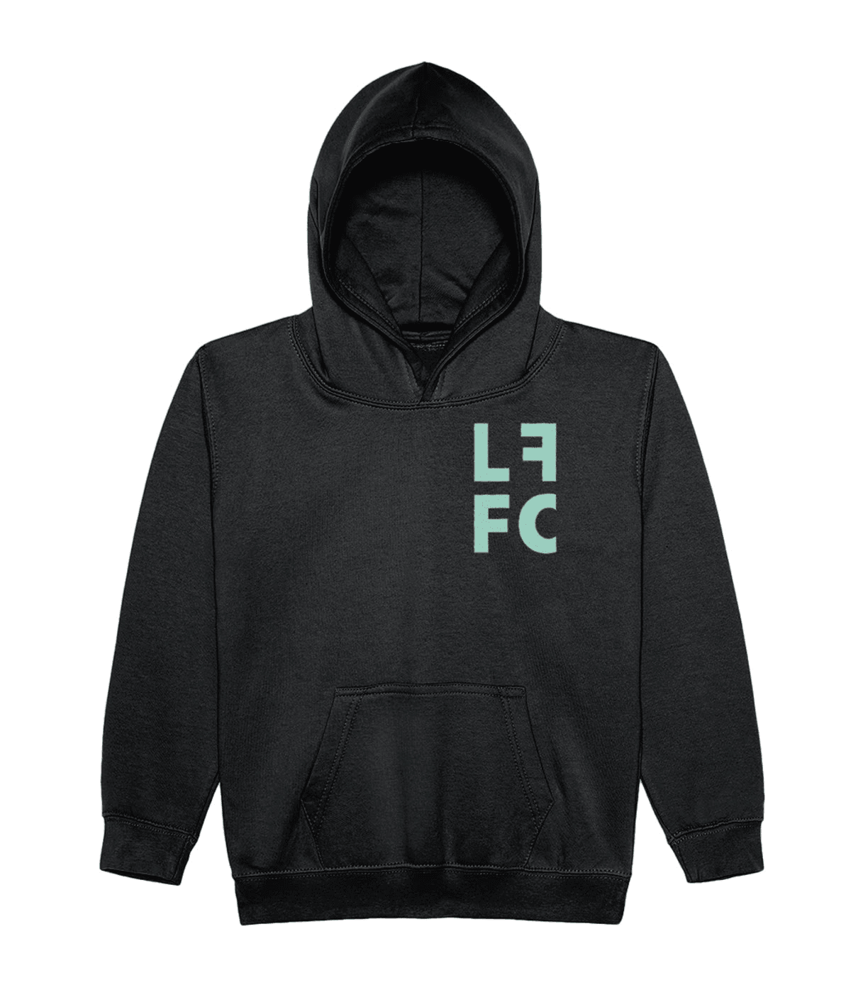 The black kids hoodie with the hood up and the mint club crest on the chest